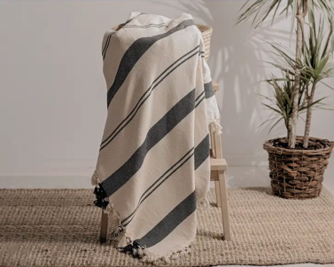 100% Cotton Throw Blanket - Bold & Thin Stripes
