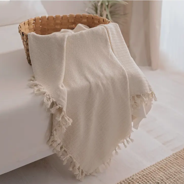 100% Cotton Throw Blanket - Cream