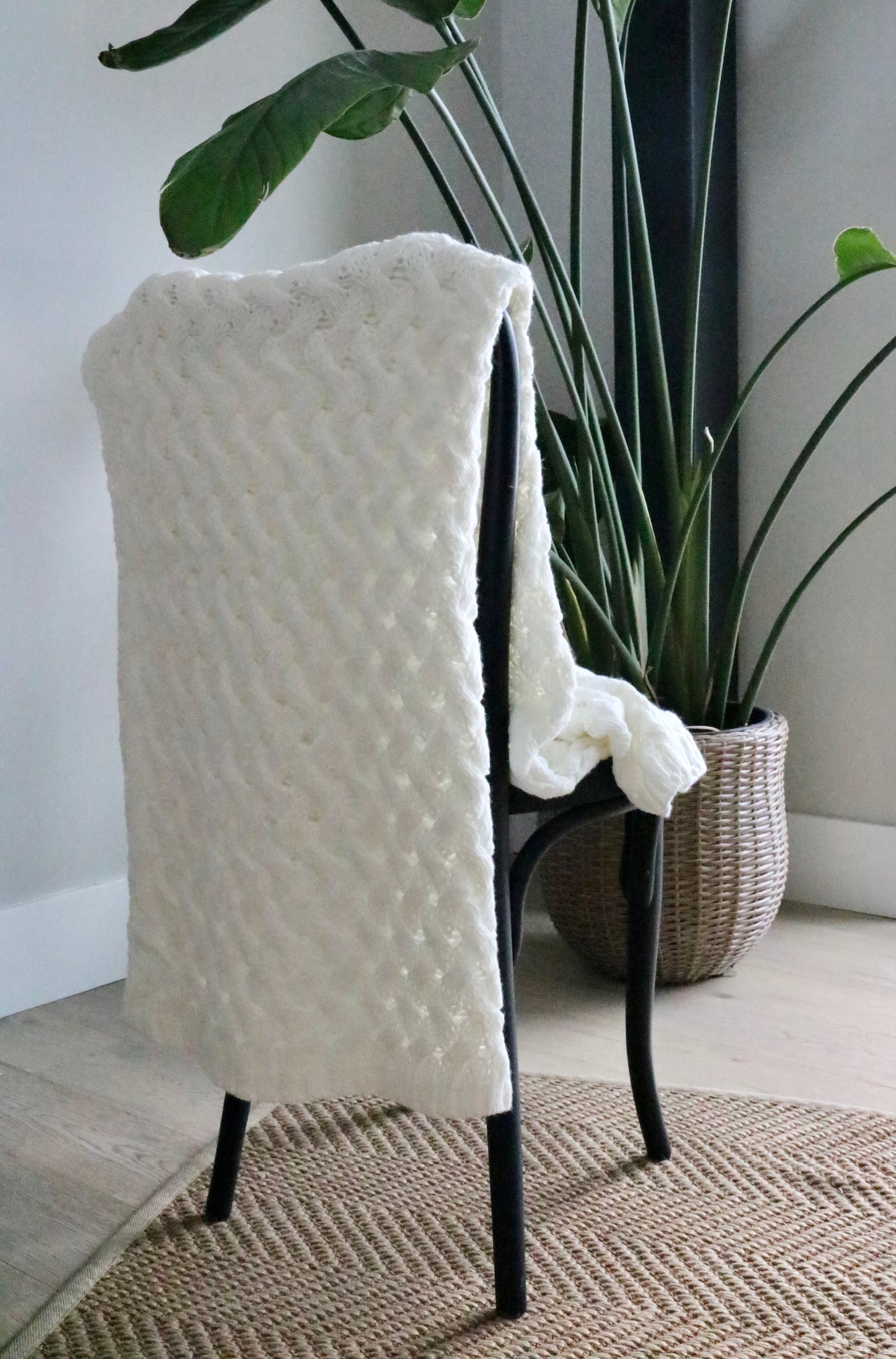 Large Knit Woven Throw Blanket - White